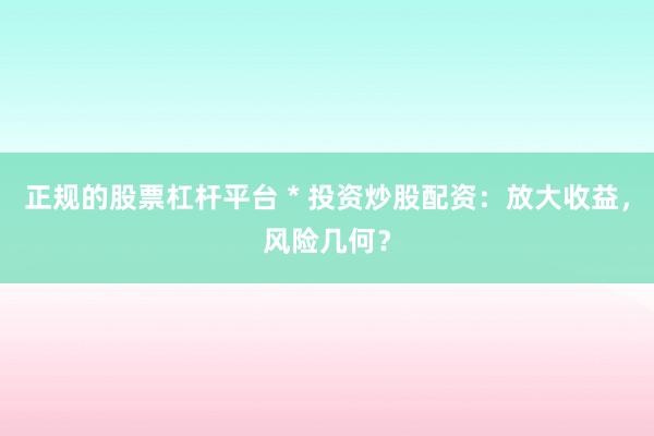 正规的股票杠杆平台 * 投资炒股配资：放大收益，风险几何？