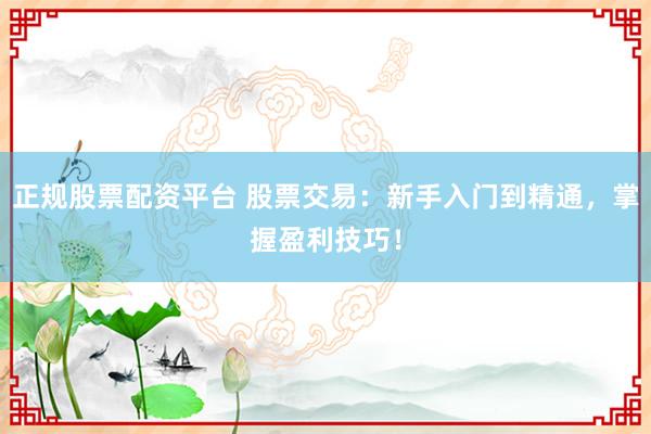 正规股票配资平台 股票交易：新手入门到精通，掌握盈利技巧！