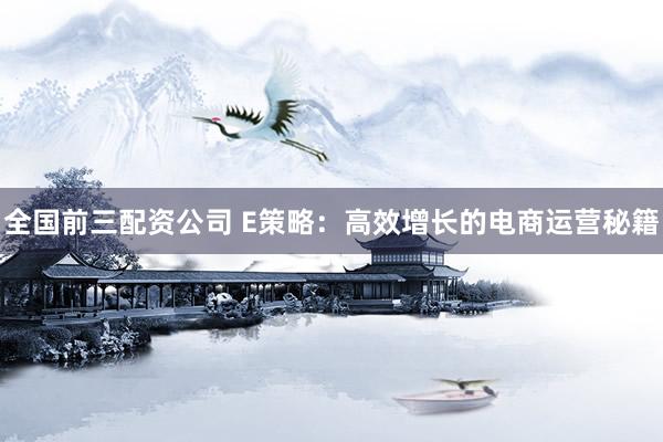 全国前三配资公司 E策略：高效增长的电商运营秘籍