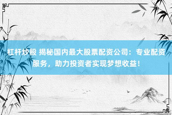 杠杆炒股 揭秘国内最大股票配资公司：专业配资服务，助力投资者实现梦想收益！
