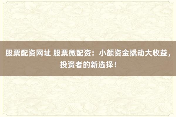 股票配资网址 股票微配资：小额资金撬动大收益，投资者的新选择！