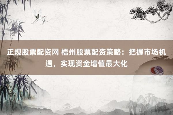 正规股票配资网 梧州股票配资策略：把握市场机遇，实现资金增值最大化
