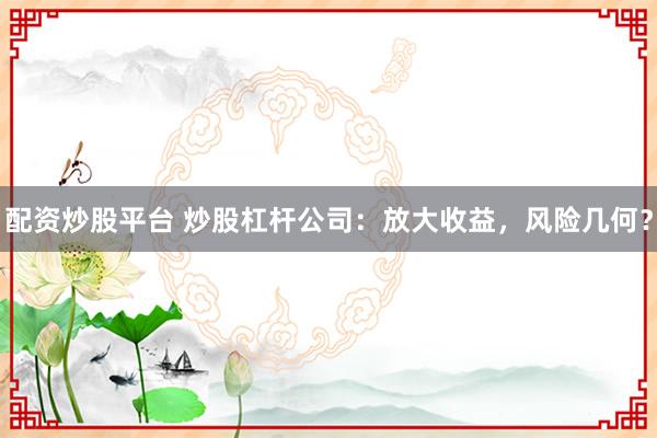 配资炒股平台 炒股杠杆公司：放大收益，风险几何？