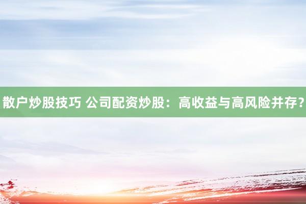 散户炒股技巧 公司配资炒股：高收益与高风险并存？