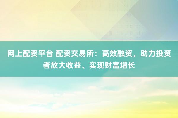 网上配资平台 配资交易所：高效融资，助力投资者放大收益、实现财富增长