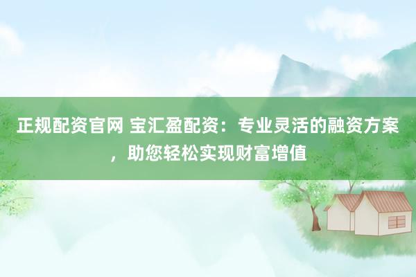 正规配资官网 宝汇盈配资：专业灵活的融资方案，助您轻松实现财富增值