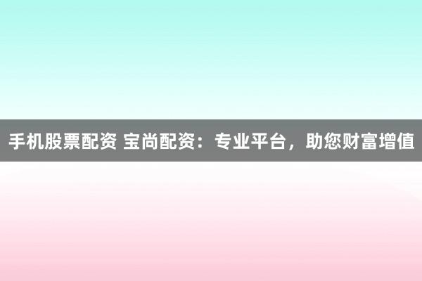 手机股票配资 宝尚配资：专业平台，助您财富增值