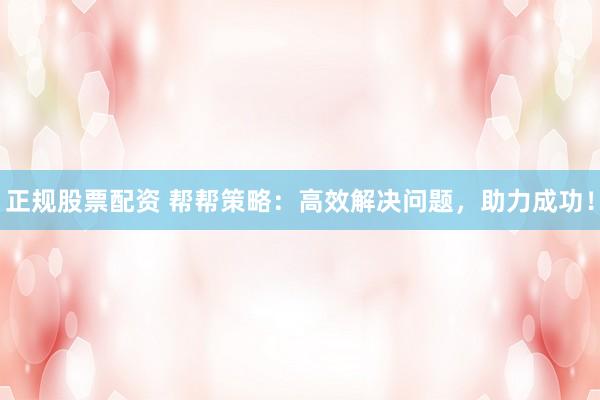 正规股票配资 帮帮策略：高效解决问题，助力成功！