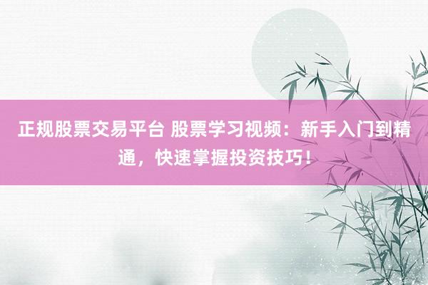 正规股票交易平台 股票学习视频：新手入门到精通，快速掌握投资技巧！