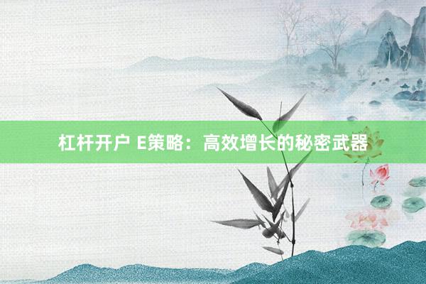 杠杆开户 E策略：高效增长的秘密武器
