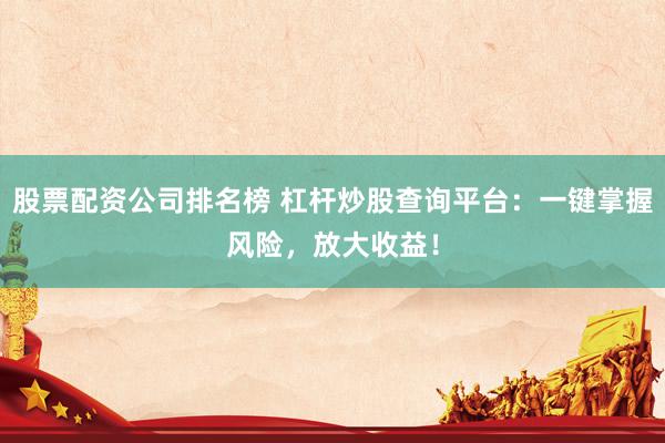 股票配资公司排名榜 杠杆炒股查询平台：一键掌握风险，放大收益！