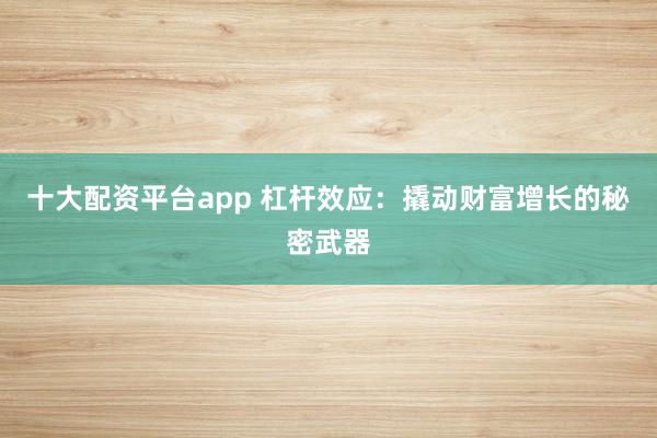 十大配资平台app 杠杆效应：撬动财富增长的秘密武器
